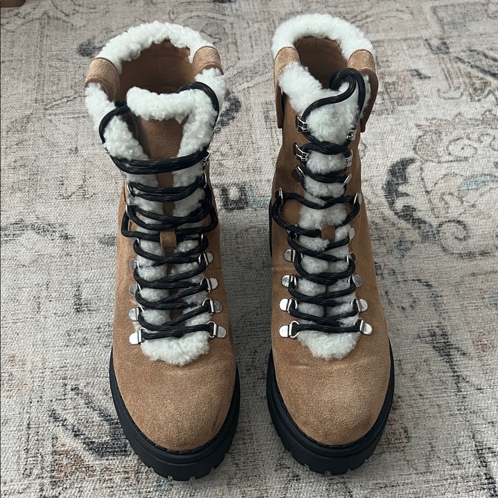 Women's Marc Fisher Brand New Tan Suede Ankle Boots with Faux Fur Lining 8 - Picture 2 of 6
